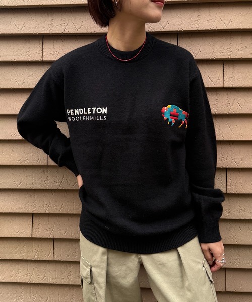 PENDLETON（ペンドルトン）の「【PENDLETON】≪別注≫ ペンドルトン ロイヤルウール ワンポイント刺繍プルオーバーニット ユニセックス（ニット/セーター・レディース・ブラック/ホワイト/グレー/ワイン・M/S/L）」の3枚目の写真
