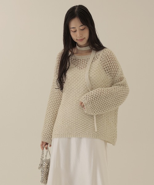 SUWDEE(スーディー)の「sequins knit × camisole dress 3set(ワンピース・レディース・アイボリー/ブラウン・M)」の3枚目の写真