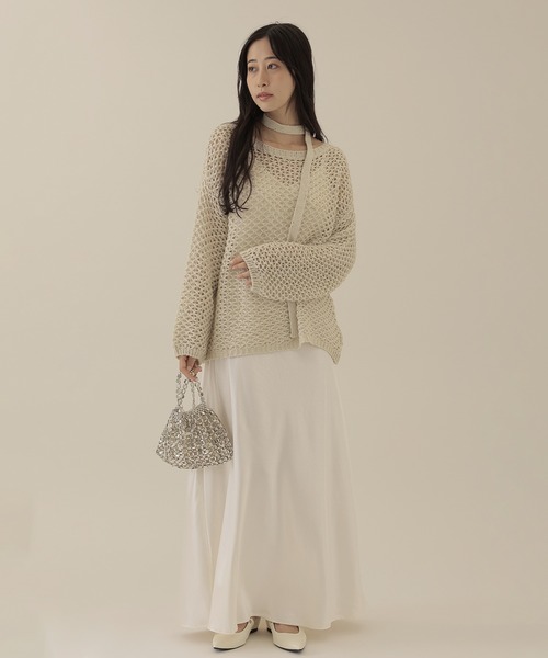SUWDEE(スーディー)の「sequins knit × camisole dress 3set(ワンピース・レディース・アイボリー/ブラウン・M)」の5枚目の写真