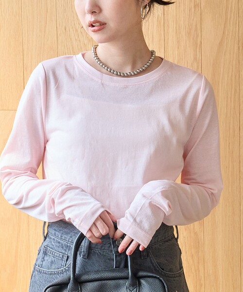coen(コーエン)の「【再入荷/新色登場/WEB限定カラー/10色展開】コットンナイロンシアークルーロンT(インフルエンサー紹介アイテム)(Tシャツ/カットソー・レディース・ダークブラウン/オフホワイト/ブラック/ライトブルー/ライム/ターコイズブルー系/ダークグレー/レッド/ライトピンク/その他1/ナチュラル/クリーム・L/M)」の11枚目の写真