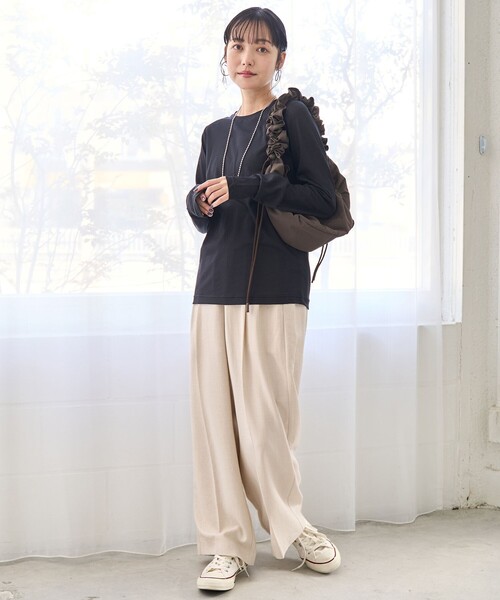 coen(コーエン)の「【再入荷/新色登場/WEB限定カラー/10色展開】コットンナイロンシアークルーロンT(インフルエンサー紹介アイテム)(Tシャツ/カットソー・レディース・ダークブラウン/オフホワイト/ブラック/ライトブルー/ライム/ターコイズブルー系/ダークグレー/レッド/ライトピンク/その他1/ナチュラル/クリーム・L/M)」の18枚目の写真