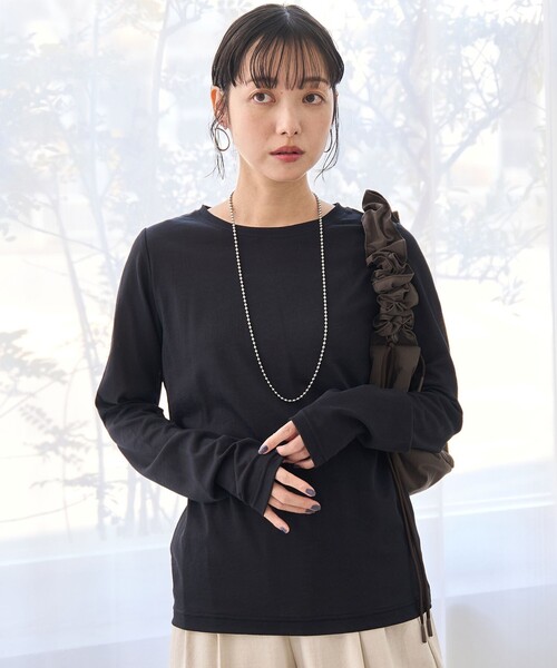 coen(コーエン)の「【再入荷/新色登場/WEB限定カラー/10色展開】コットンナイロンシアークルーロンT(インフルエンサー紹介アイテム)(Tシャツ/カットソー・レディース・ダークブラウン/オフホワイト/ブラック/ライトブルー/ライム/ターコイズブルー系/ダークグレー/レッド/ライトピンク/その他1/ナチュラル/クリーム・L/M)」の19枚目の写真