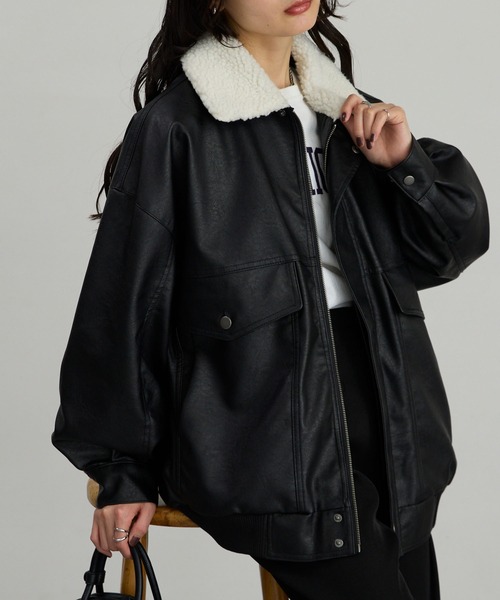 セール】襟ボア 2WAY オーバーサイズ ヴィンテージライク ブルゾン