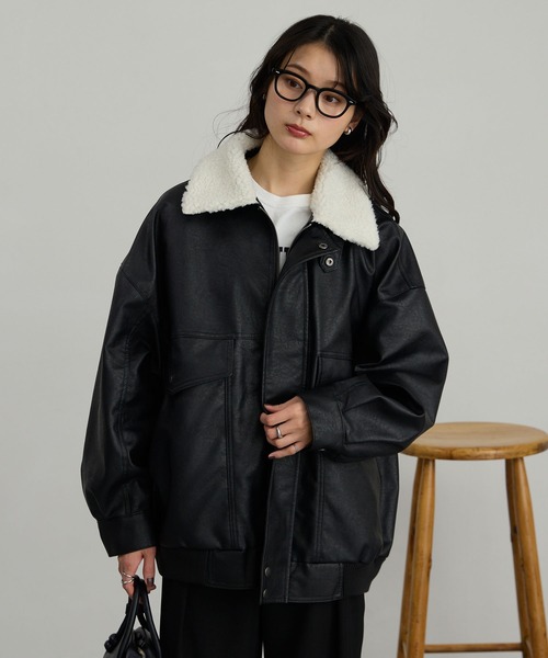 セール】襟ボア 2WAY オーバーサイズ ヴィンテージライク ブルゾン