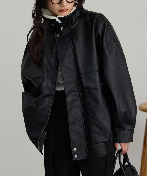 襟ボア 2WAY オーバーサイズ ヴィンテージライク ブルゾン MONO-MART
