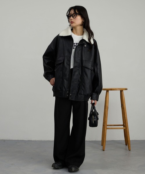 襟ボア 2WAY オーバーサイズ ヴィンテージライク ブルゾン MONO-MART