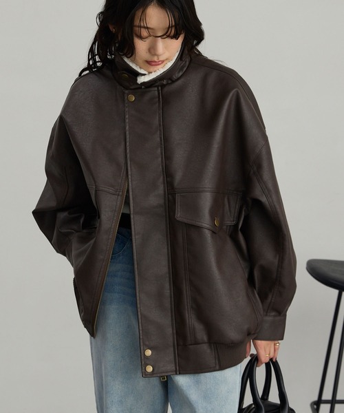 セール】襟ボア 2WAY オーバーサイズ ヴィンテージライク ブルゾン