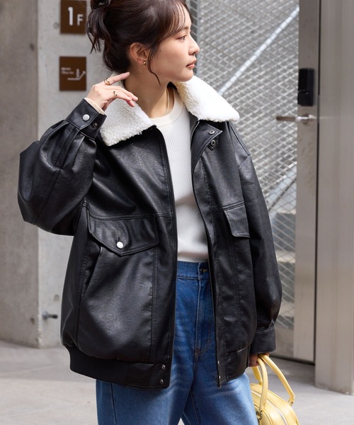 セール】襟ボア 2WAY オーバーサイズ ヴィンテージライク ブルゾン