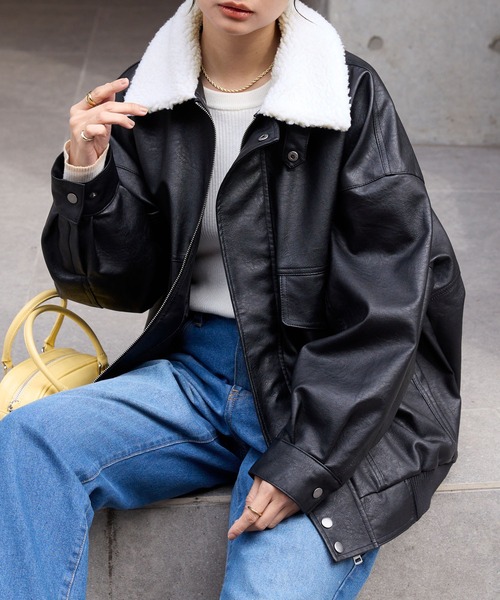 セール】襟ボア 2WAY オーバーサイズ ヴィンテージライク ブルゾン