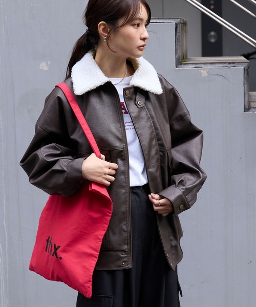 セール】襟ボア 2WAY オーバーサイズ ヴィンテージライク ブルゾン