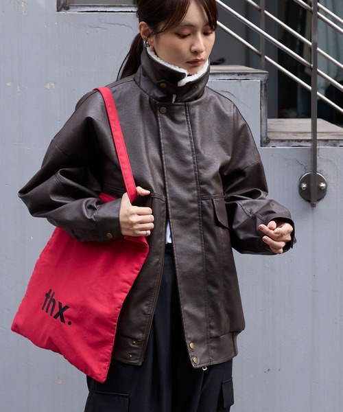 襟ボア 2WAY オーバーサイズ ヴィンテージライク ブルゾン MONO-MART