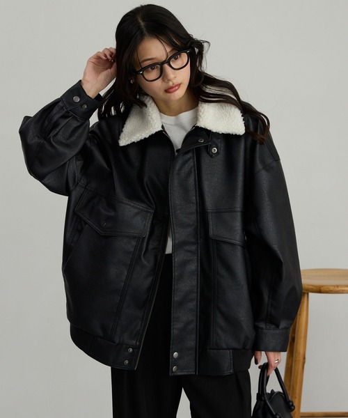 襟ボア 2WAY オーバーサイズ ヴィンテージライク ブルゾン MONO-MART