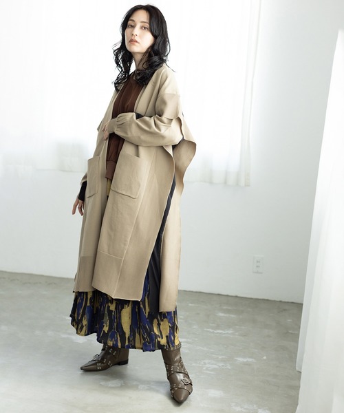 OSMOSIS（オズモーシス）の「切替ニットカーディガン（カーディガン/ボレロ・レディース・ベージュ/ライトベージュ/ブラック・ONE SIZE）」の2枚目の写真