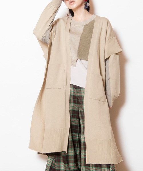 OSMOSIS（オズモーシス）の「切替ニットカーディガン（カーディガン/ボレロ・レディース・ベージュ/ライトベージュ/ブラック・ONE SIZE）」の3枚目の写真