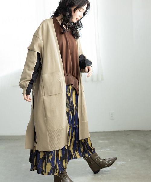 OSMOSIS（オズモーシス）の「切替ニットカーディガン（カーディガン/ボレロ・レディース・ベージュ/ライトベージュ/ブラック・ONE SIZE）」の6枚目の写真