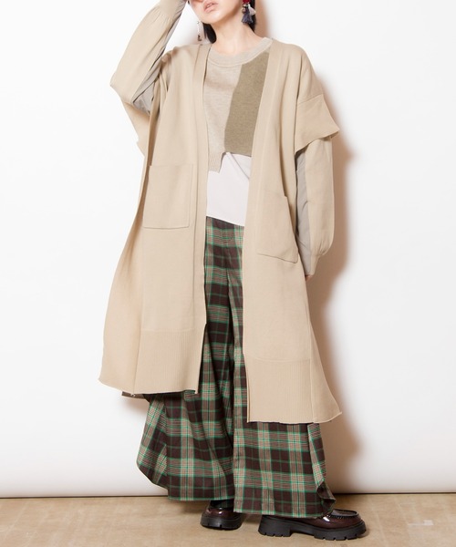 OSMOSIS（オズモーシス）の「切替ニットカーディガン（カーディガン/ボレロ・レディース・ベージュ/ライトベージュ/ブラック・ONE SIZE）」の9枚目の写真