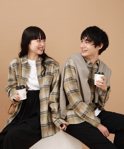 いるか様 茶色 やわらかリッチネルレギュラーシャツ/498079（シャツ/ブラウス