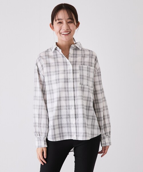 Jayro(ジャイロ)の「2WAYチェックシャツ(シャツ/ブラウス・レディース・ダークブラウン/グレー/ホワイト系その他2・FREE)」の7枚目の写真