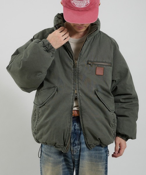 Perushu ライトダック中綿ボリュームスタンドネックブルゾン カーキ M ライトダック中綿ボリュームスタンドネックブルゾン（ブルゾン