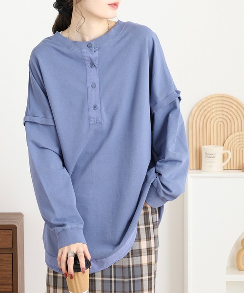 myke(ミーカ)の「myke ピグメント裏毛ヘンリーネック前後2WAYプルオーバー(Tシャツ/カットソー・レディース・ダークブルー/ブラック・M)」の1枚目の写真