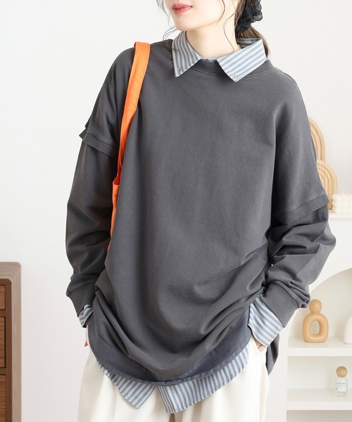myke(ミーカ)の「myke ピグメント裏毛ヘンリーネック前後2WAYプルオーバー(Tシャツ/カットソー・レディース・ダークブルー/ブラック・M)」の2枚目の写真