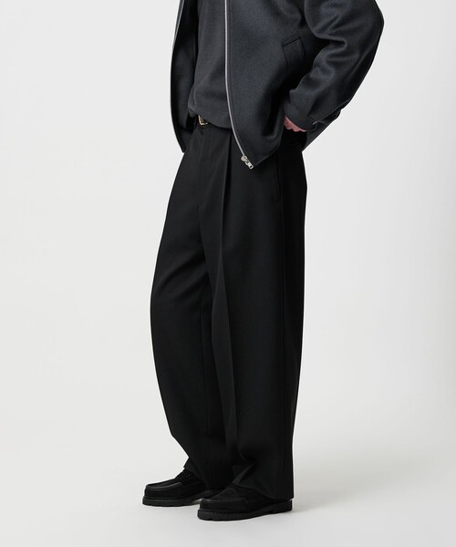 B&Y Hi-Line ウーステッド1プリーツスラックス　ブラック　XL ワイド B&Y Hi-Line ウーステッド1プリーツスラックス ブラック XL ワイド