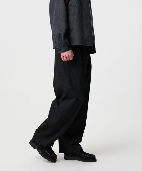 B&Y Hi-Line ウーステッド1プリーツスラックス　ブラック　XL ワイド HI-LINE ハイウエスト 1プリーツ ワイド トラウザーズ NO.10（その他