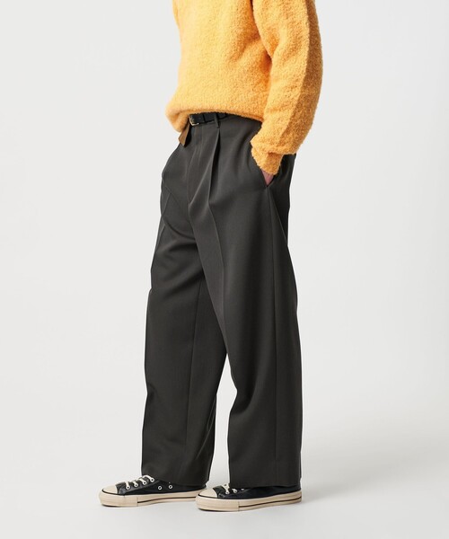 B&Y Hi-Line ウーステッド1プリーツスラックス　ブラック　XL ワイド HI―LINE ハイウエスト 1プリーツ ワイド トラウザーズ NO.10