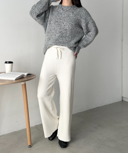 CLEA（クレア）の「リブニットストレートパンツ（その他パンツ・レディース・ブラック/ブラウン/アイボリー/グレー・FREE）」の10枚目の写真