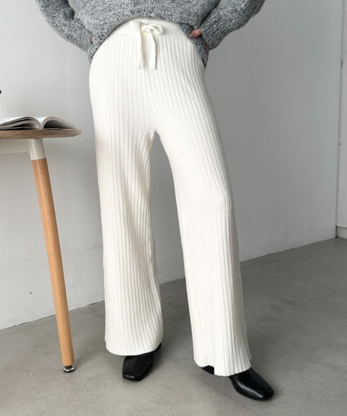 CLEA（クレア）の「リブニットストレートパンツ（その他パンツ・レディース・ブラック/ブラウン/アイボリー/グレー・FREE）」の7枚目の写真