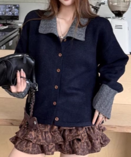 Aelina(エリナ)の「ボーダ柄ニットカーディガン(その他トップス・レディース・ブルー/ネイビー・F)」の10枚目の写真