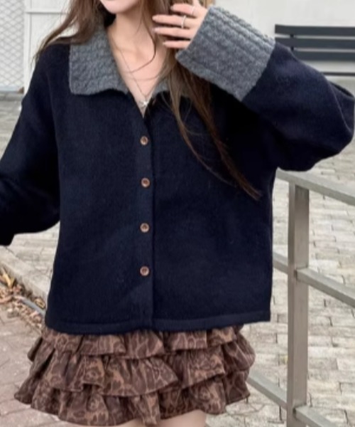 Aelina(エリナ)の「ボーダ柄ニットカーディガン(その他トップス・レディース・ブルー/ネイビー・F)」の12枚目の写真