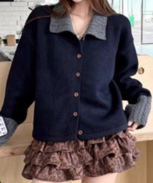Aelina(エリナ)の「ボーダ柄ニットカーディガン(その他トップス・レディース・ブルー/ネイビー・F)」の11枚目の写真