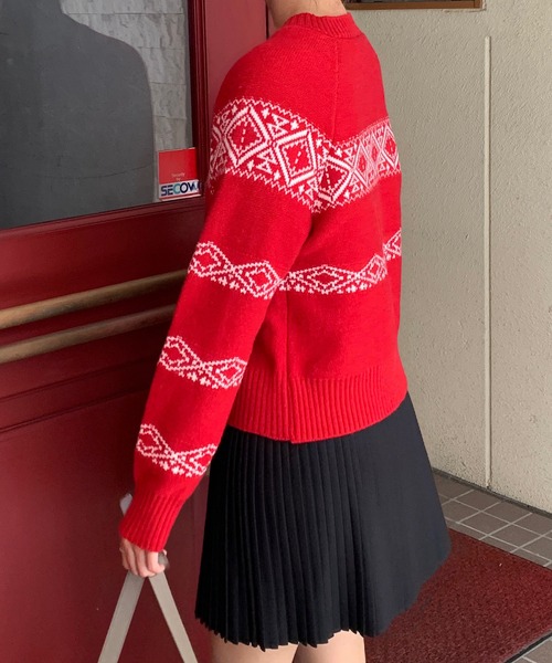 Teem Store(チームストア)の「ノルディック柄ショート丈ニットカーディガン(カーディガン/ボレロ・レディース・ブラック/アイボリー/レッド・F)」の12枚目の写真