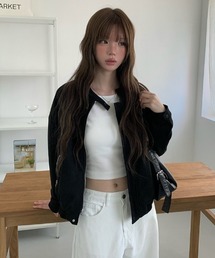 スエード調スタンドカラーブルゾン