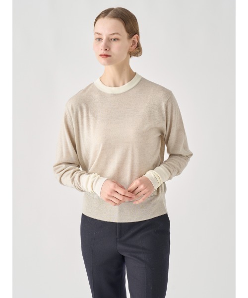 バイカラー ターンバックスリーブ長袖ニットプルオーバー（ニット