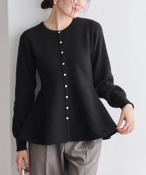 セール】ゴールドボタンペプラムカーディガン（カーディガン