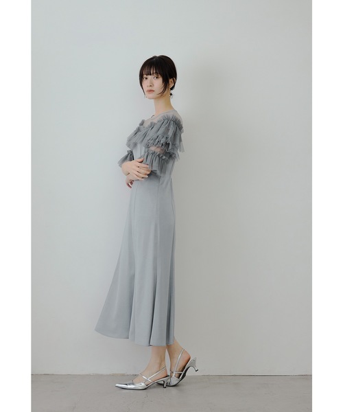 チュールフリルサテンフレアドレス パーティードレス オケージョン