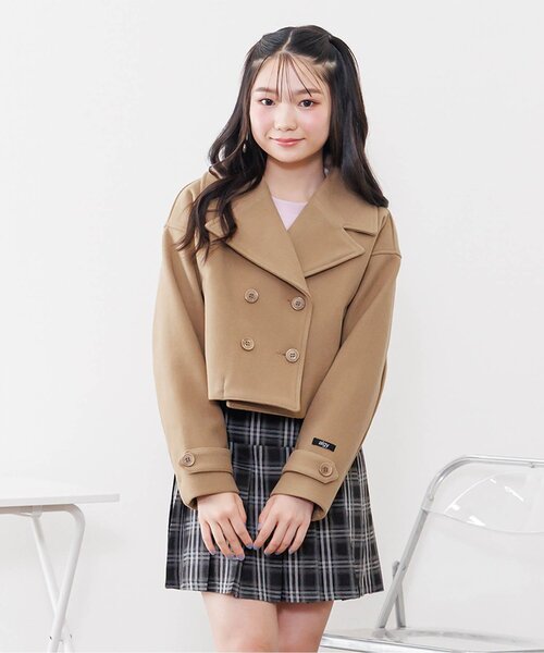 algy（アルジー）の「ショート丈ピーコート（ピーコート・キッズ・チェック/ベージュ・MEDIUM/SMALL/X-SMALL/XX-SMALL）」の2枚目の写真