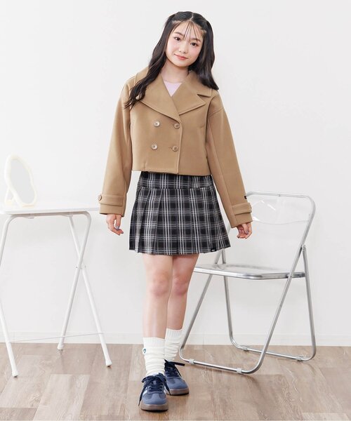 algy（アルジー）の「ショート丈ピーコート（ピーコート・キッズ・チェック/ベージュ・MEDIUM/SMALL/X-SMALL/XX-SMALL）」の3枚目の写真