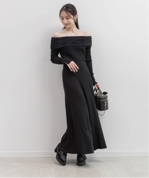 シャギーカラーオフショルダーニットドレス シャギーカラーオフショルダーニットワンピース（ワンピース）｜RANDA