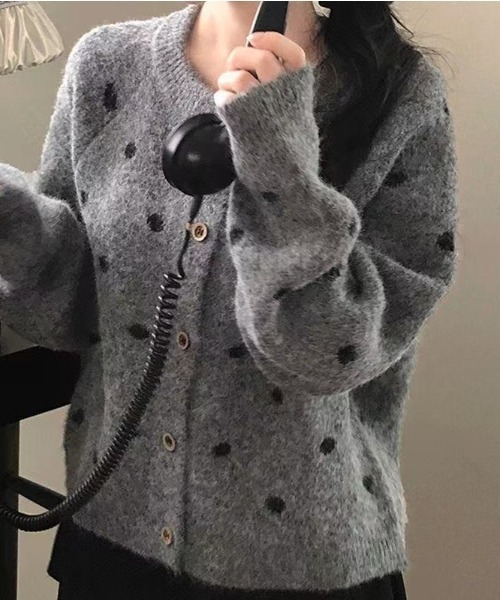 セール】ドット柄ニットカーディガン（カーディガン/ボレロ）｜ViViDAY