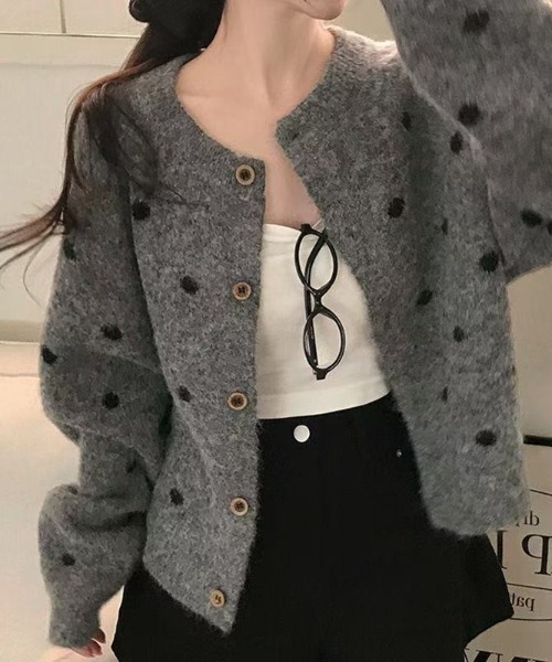 セール】ドット柄ニットカーディガン（カーディガン/ボレロ）｜ViViDAY