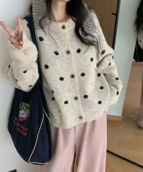 セール】ドット柄ニットカーディガン（カーディガン/ボレロ）｜ViViDAY