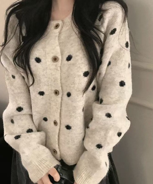 セール】ドット柄ニットカーディガン（カーディガン/ボレロ）｜ViViDAY