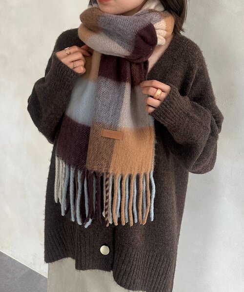 ロゴ入りブラウンマフラー フリンジ付き IL BISONTE ブラウン マフラー フリンジ付き - メルカリ