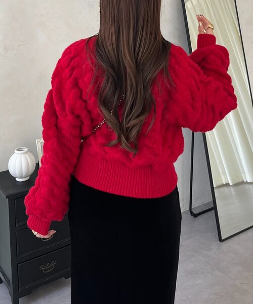 prose verse（プロズヴェール）の「ぽこぽこニットカーディガン（カーディガン/ボレロ・レディース・ブラック/アイボリー/ピンク/レッド・LARGE/MEDIUM）」の12枚目の写真