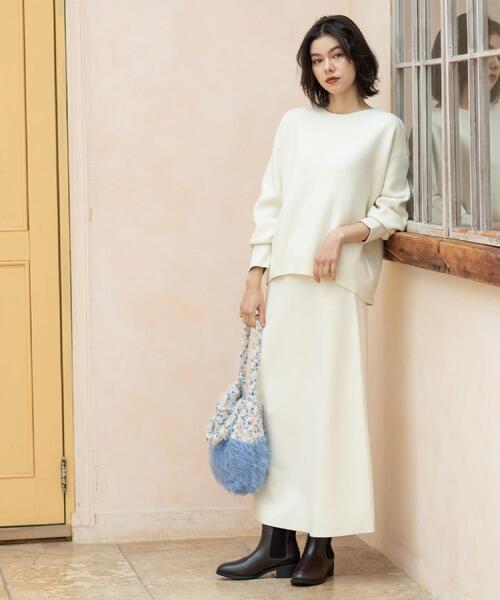 OPAQUE.CLIP（オペークドットクリップ）の「ニットフレアスカート/セットアップ対応【洗濯機OK】（スカート・レディース・ベージュ/チャコールグレー/ピンク系/オフホワイト・38/40）」の9枚目の写真