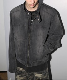 UP START（アップスタート）の「【 B'day / ビーデー 】デニムブラスト加工シングルライダースジャケット（ライダースジャケット）」