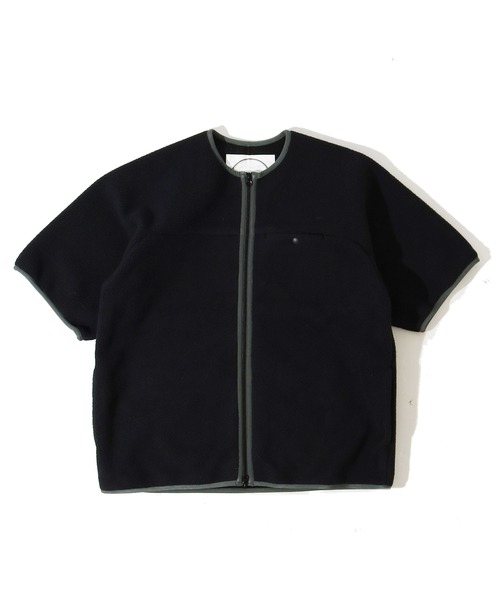 BURLAP OUTFITTER（バーラップアウトフィッター）の「PILE S/S JACKET/ パイル ショートスリーブ ジャケット（ノーカラージャケット・メンズ・ブラック/ナチュラル/チャコールグレー・LARGE/MEDIUM）」の2枚目の写真